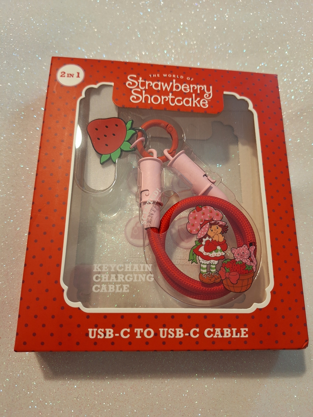 Strawberry Scented Shortcake Keychain Charging Wristlet Cable USB-C to USB-C New